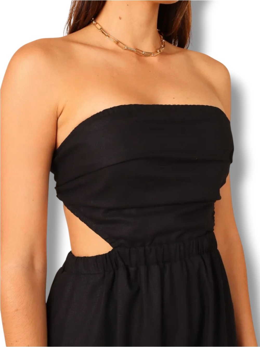 Petal & Pup EUC Pamela Black Minimalist Cutout Midi Dress, Size L, Pocketed - Picture 5 of 7